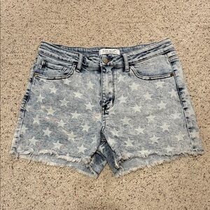 Judy Blue Star Print Cut Off Frayed Hem Denim Jean Shorts
